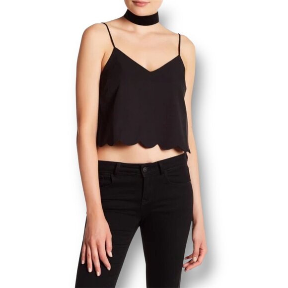 English Factory Tops - Anthropologie English Factory M Black Cropped Camisole Scallop Hem Minimalist
